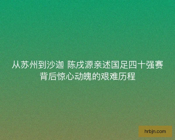 从苏州到沙迦 陈戌源亲述国足四十强赛背后惊心动魄的艰难历程