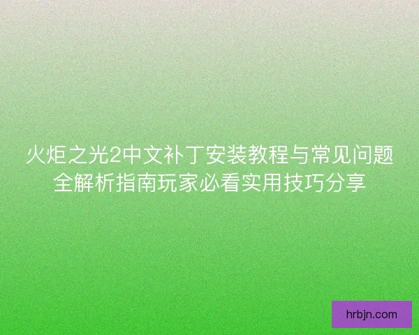 火炬之光2中文补丁安装教程与常见问题全解析指南玩家必看实用技巧分享